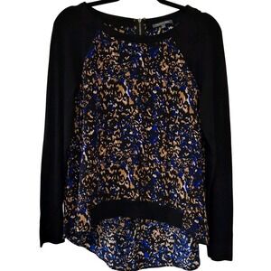 Michael Stars Medium Abstract Colorful Printed Silk Spit Back Raglan Long Sleeve